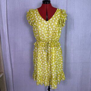 Emma & Michele Women's Yellow Floral Leaf Print Dress Size Large V Neck F179